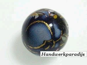 Japanese Acrylic bead 10mm Black with Flowers